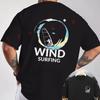 Blue And Yellow WIND SURFING Graphic Motorcycle Double-Sided Print T-Shirt Men Short Sleeve O-