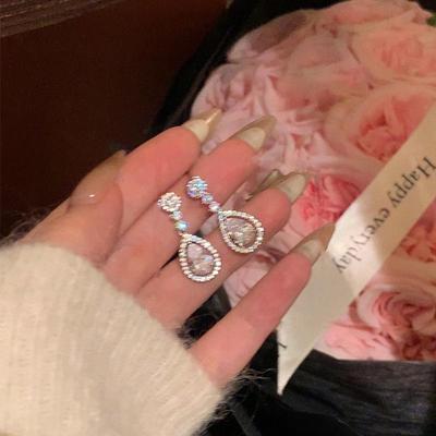 Exquisite S925 Silver Zircon Teardrop Earrings for Women - Light Luxury, High-End Design