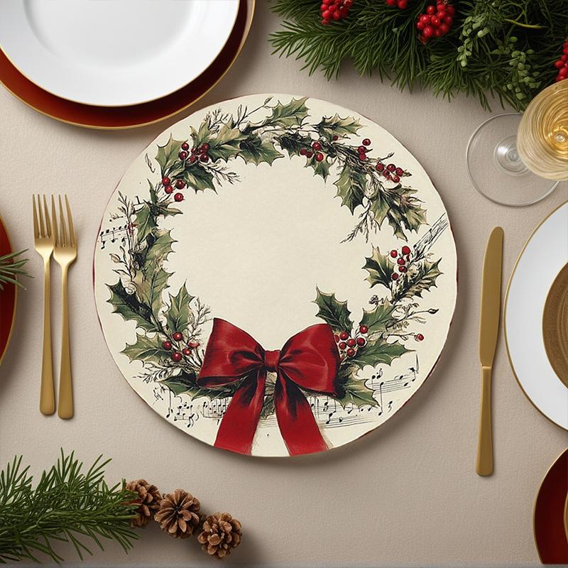 1 st Bordsunderlägg Fest Placemat Matbord Tryckt Jul Polyester Kök Rund Matbord 38x38cm