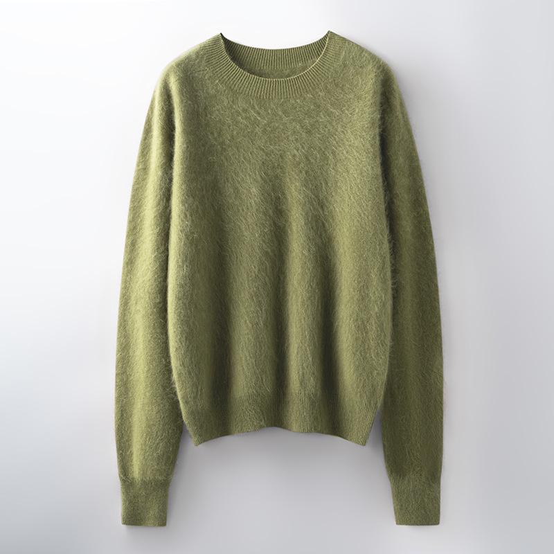 2025 Autumn/Winter Women's Seamless Knit Wool Sweater - Round Neck, Loose Fit, Plus Size, Long Sleeve Top