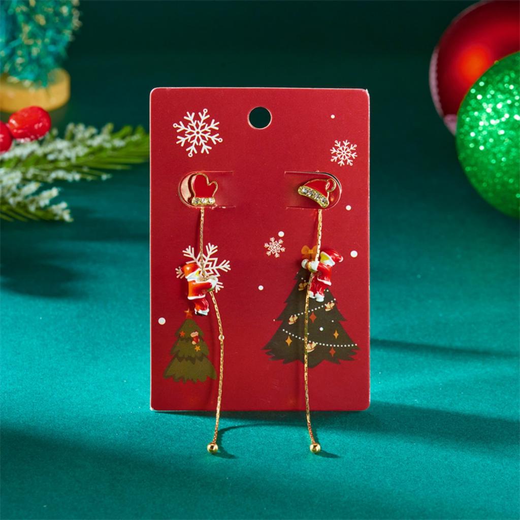 Christmas Crawling Santa Claus Earrings For Women Men Xmas Hat Glove Candy Snowflake Star Fringe Dangle Creative Holiday Jewelry