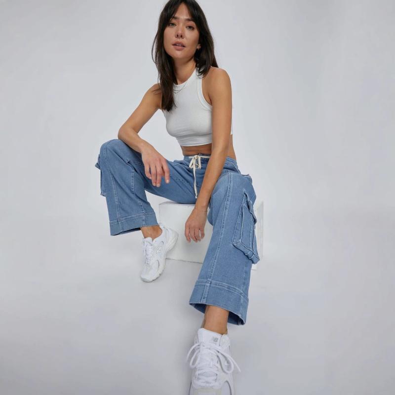 2026 Spring New Street Style Washed Cargo Pants for Women, Multi-Pocket Wide-Leg Tie-Waist Women's Jeans