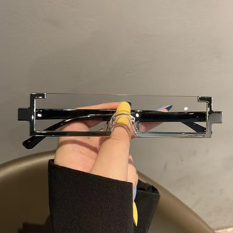 1111 new niche futuristic technology metal two-dimensional rectangular integrated sunglasses exaggerated