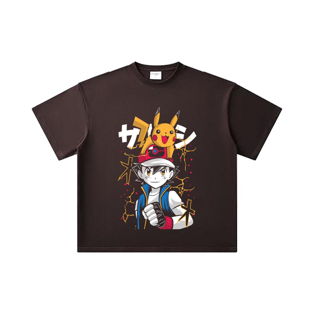 260 GSM Double Yarn 32 Count 100% Cotton Pokemon V2 Ash Print Unisex Heavy Cotton T Shirt