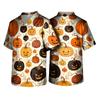 Men's Halloween Print V-Neck Scrub Top with Pockets Short Sleeve