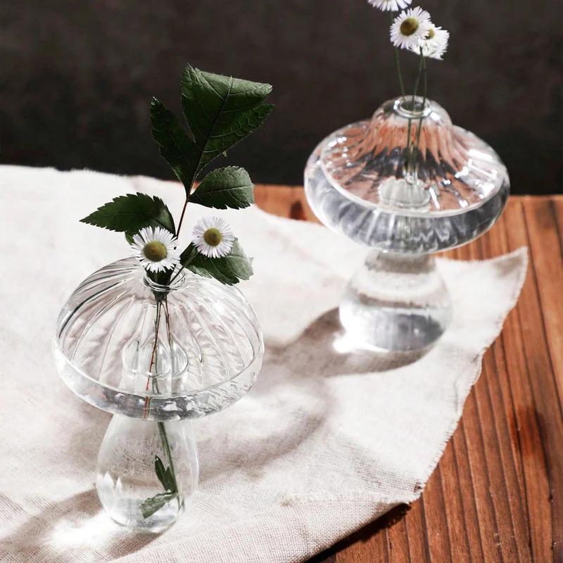 1pc Glass Flower Vase, Cute Clear Mushroom Design Vase For Home Decor