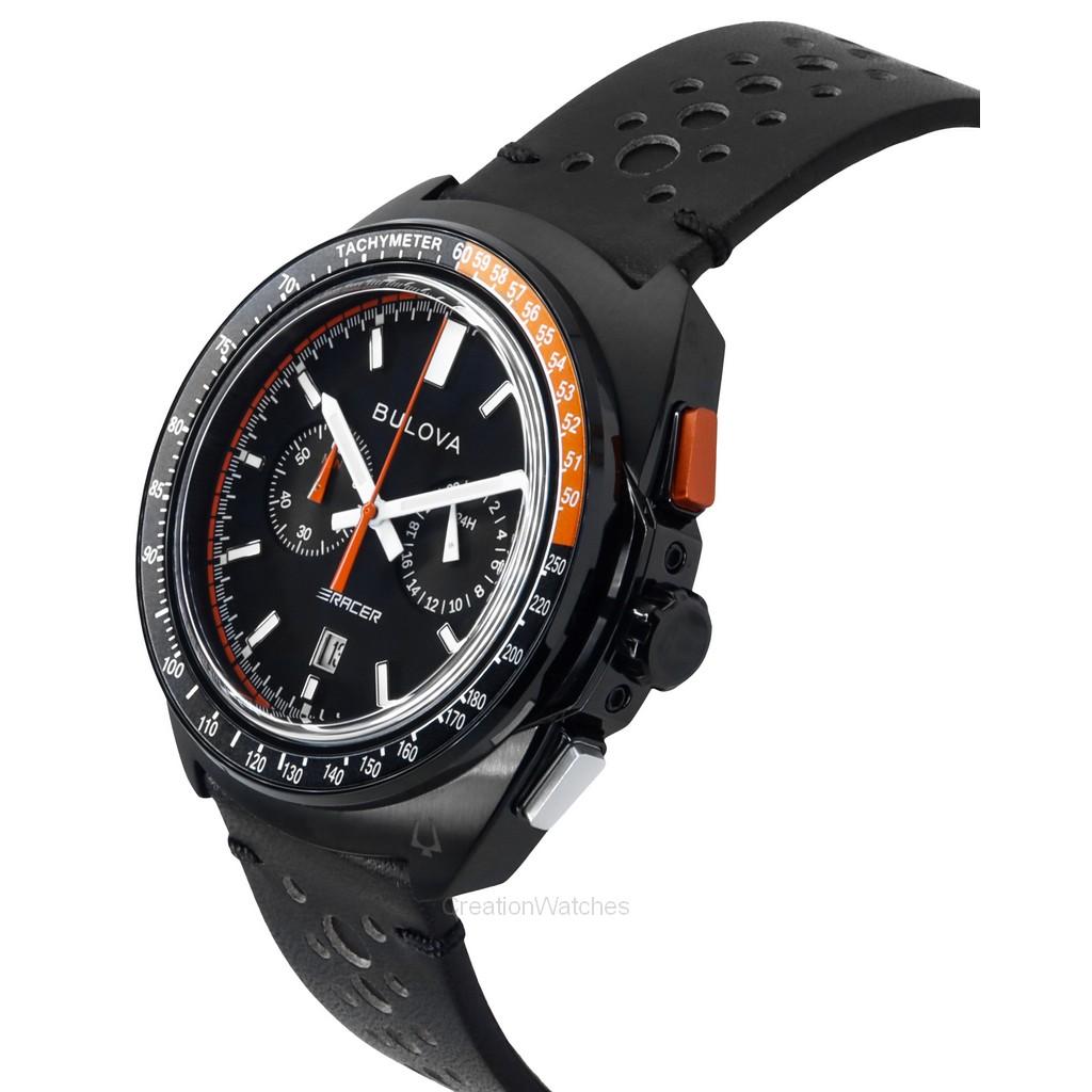 BULOVA Racer Chronograph Leather Strap Black Dial Quartz 98B428 100M Men's Watch