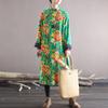 Johnature Women Plush Padded Print Floral Dress Vintage Stand Loose Long Sleeve Dresses Winter Cotton Linen Clothing