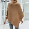 BITCED Autumn/Winter Women's Shawl Cape Sweater Solid-Colour High-Neck Knitted Cardigan
