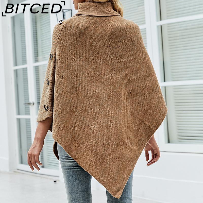 BITCED Autumn/Winter Women's Shawl Cape Sweater Solid-Colour High-Neck Knitted Cardigan