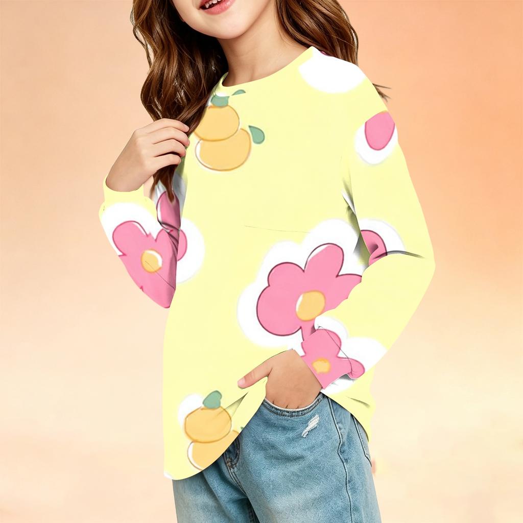 Children's Long Sleeve Round Neck Printed Top with Pockets for Boys and Girls