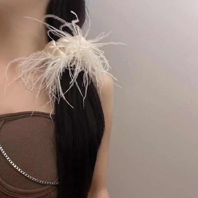 Ostrich Feather Hair Scrunchie Feather Hair Tie Hair Rope Headpieces for Women