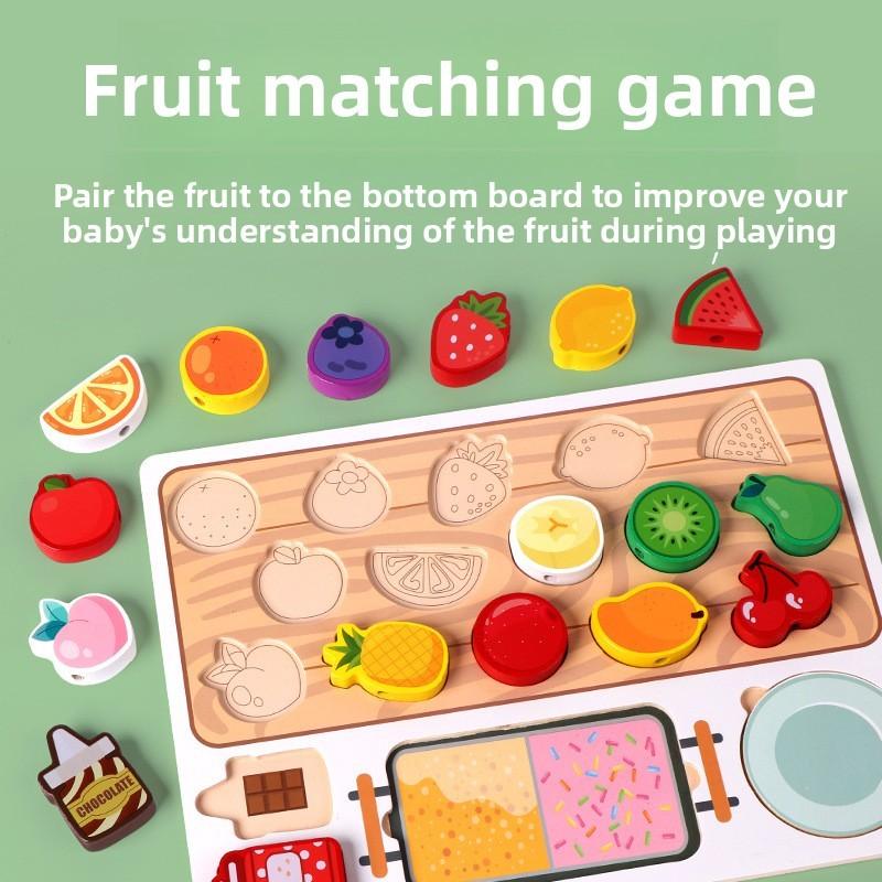 Puzzle Early Education Wooden Play Food Toys Children Fruit Skewer Fun Gift