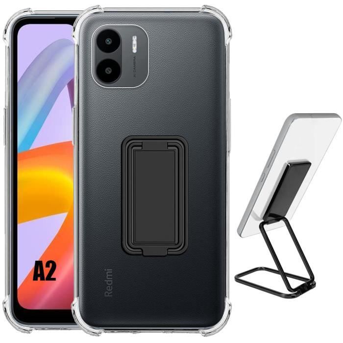 Case for Xiaomi Redmi A2 - Shockproof - Ultra Slim - Transparent - Adjustable Metal Stand - Black