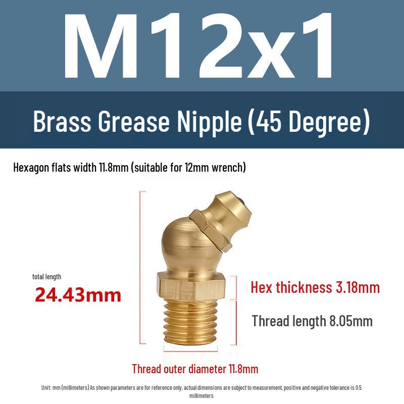 Yigu Brass Grease Fittings M6/M8/M10 Straight & 45° Angled Nipples, Connectors, Nozzles, Gun Accessories