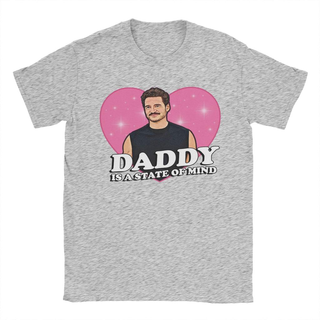 Men T-Shirts Pedro Pascal Daddy State of Mind Love Heart Funny Cotton Tees Short Sleeve  T Shirt Crew Neck Tops Gift Idea