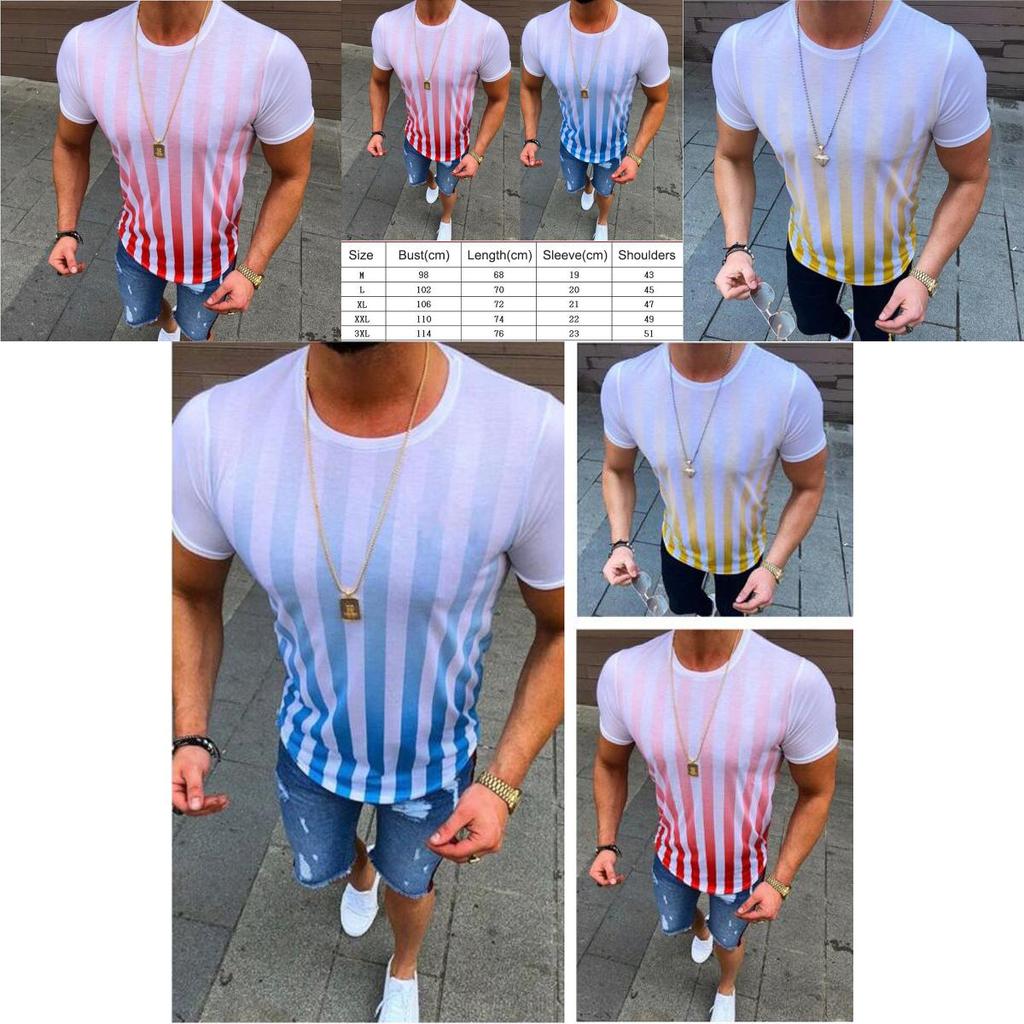Herren Sommer Freizeit Kurzarm Gestreift Slim Fit Fitness Sport T-Shirt**