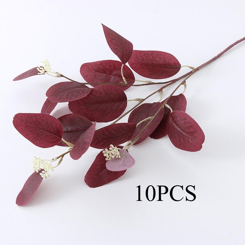 10PCS.3-branch faux eucalyptus & apple leaves with fruits, lifelike silk flowers, perfect for wedding decor & home arrangement