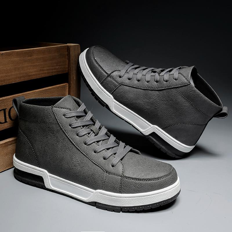 

Мужские кроссовки Черно-белые кеды Хайтопы из ПУ кожи Противоскользящие Модная обувь Мужчина Новые тренды 2024 Весна Новая Повседневная Уличная 39 серый