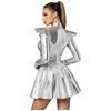 Women Stage Performance Dress Mock Neck Long Sleeve Shoulder Boards Sequin Hearts Metallic Tulle Lining Back Invisible Zipper for Halloween Party