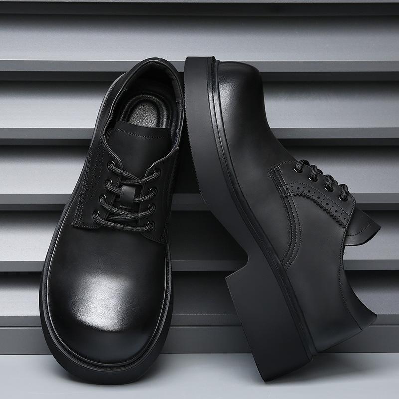 Fashion Retro Black Platform Shoes for Men Fashion Casual Increase 5cm Big Head Men's Dress Shoes Spring Autumn Designer Derby Shoe Male