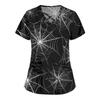 Women's Fashion Cross V Neck Short Sleeve Overalls Double Pockets Halloween Printed Tops Uniforms