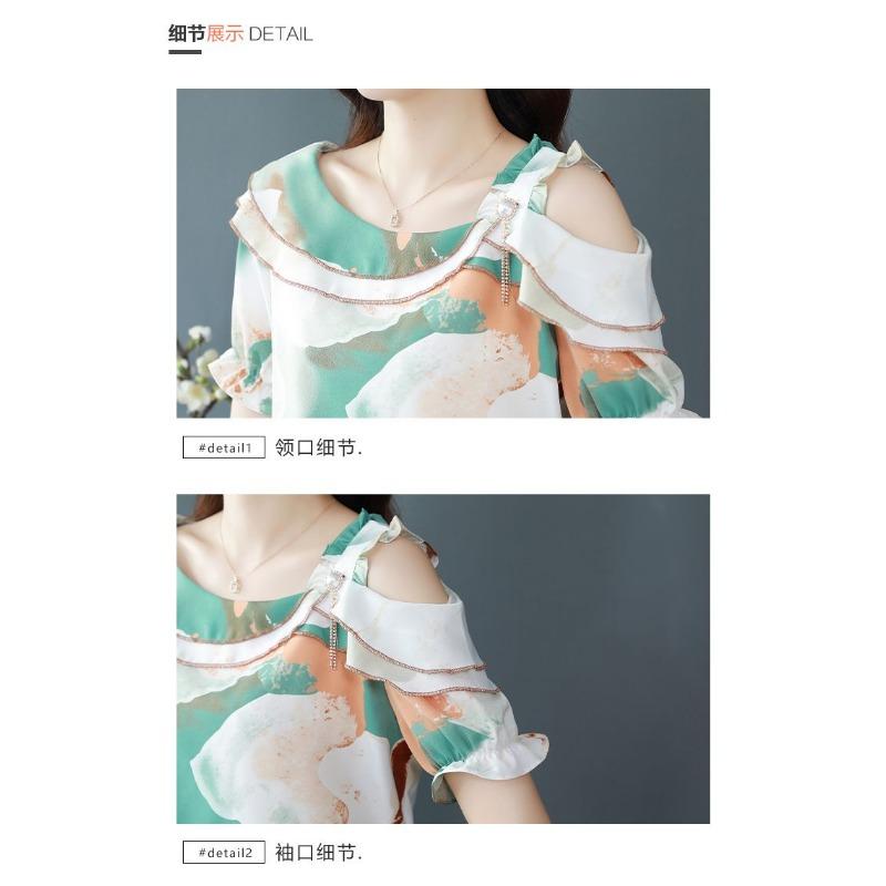 Sommer Neues Koreanisches Stil Chiffon Hemd Kurzärmelige Bluse Bedruckt Mode Locker Blumen Top