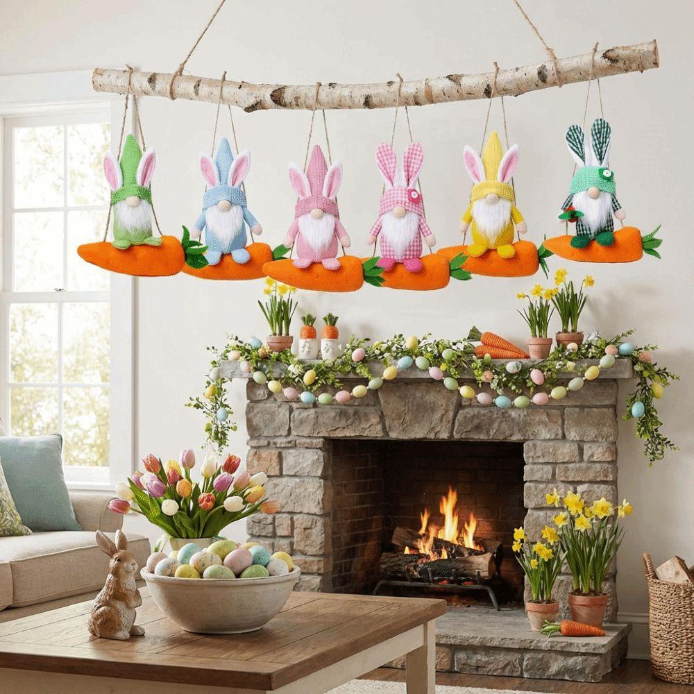 Plush Rabbit Gnome Ornament Colorful Faceless Plush Doll Farmhouse Rabbit Doll Toy  Easter Holiday