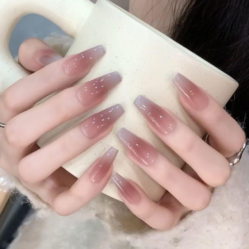 

Nail Stickers Fake Nails 2025 New Arrival White Finger Nail Tip Internet Celebrity Wear Armor Wearable Removable Nail Tip Blush Gradient (Long) Nail Kit