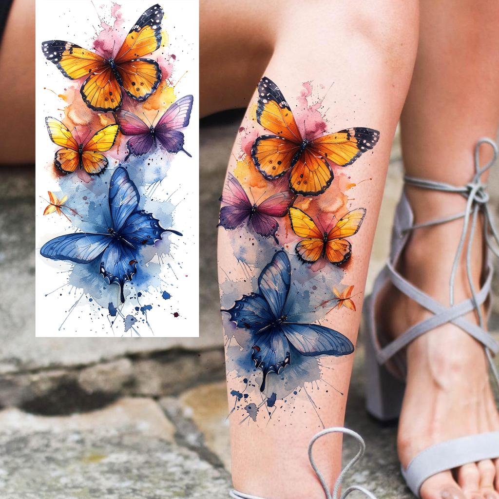 1 Sheet Sexy Butterfly Sunflower Plum Temporary Tattoos For Women Girls Waist Breast Arm Forearm Flower Fake Temp Tattoo Sleeve