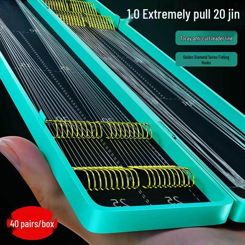 40-Piece Toray Short Leader Gold Haiyuki Izu Barbed Double Hook Set with Anti-Tangle Sleeves