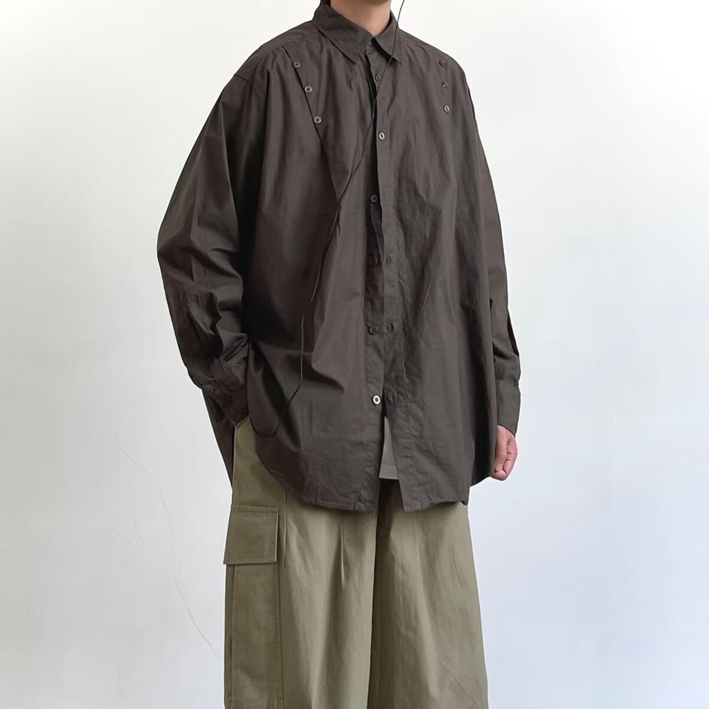 2024 Overalls Long Sleeve Shirt Japanese Hong Kong Style Ins Loose Shirt Boys Summer Trendy Versatile Casual Coat