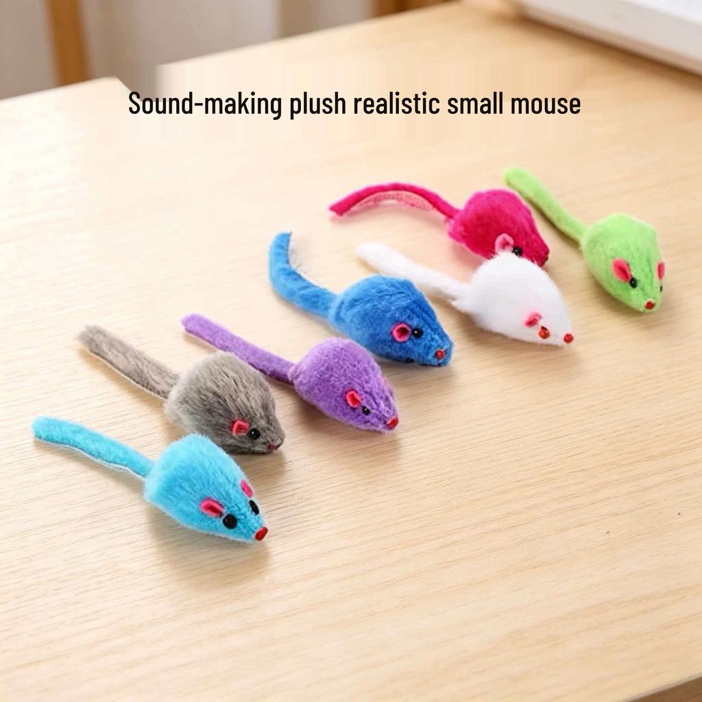 Colorful Plush Mouse Cat Teaser Toy with Feathers