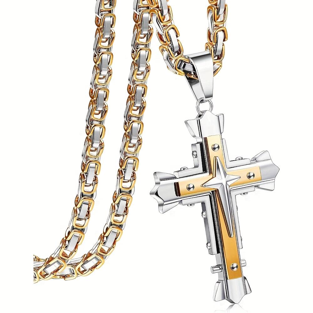 316L stainless steel cross pendant necklace, unisex - Byzantine-style chain, made of durable titanium stainless steel.