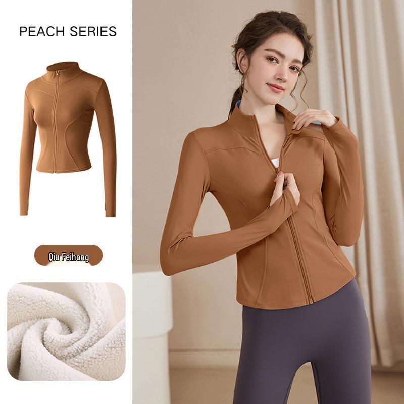 Women s Slimming Lambswool Jacket Stand Collar Velvet-Lined Thick Stretchy Warm Yoga Top for Autumn Winter XXL 1700₽