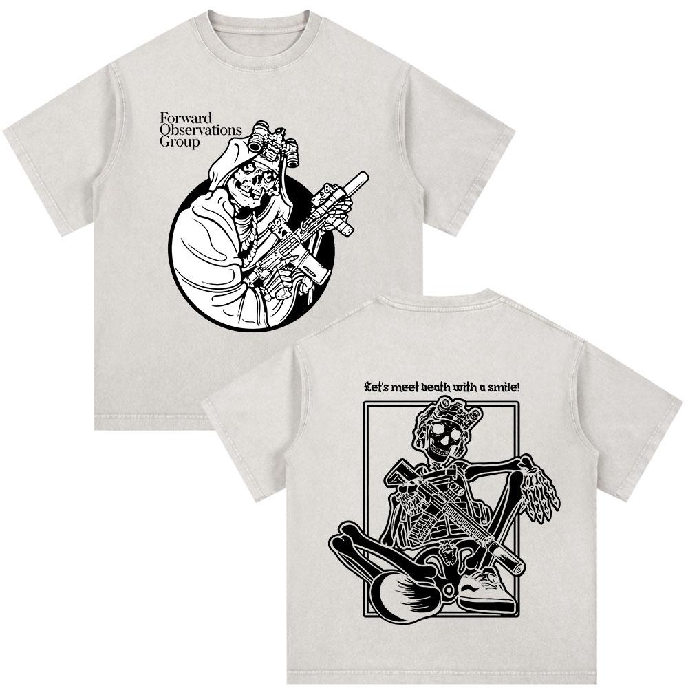 Forward Observations Group Skeleton Vintage Washed Tshirt Men Women Clothing Fashion Retro Oversized Casual T Shirt Streetwear
