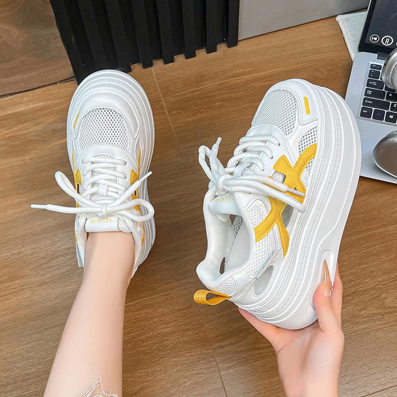 Thick-soled heightening German training shoes, little white shoes, women's spring and summer 2025 new hollow breathable casual sports dad shoes