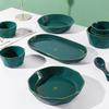 Luxury Peacock Green Tableware Set: Gold-Rimmed Bowl & Plate