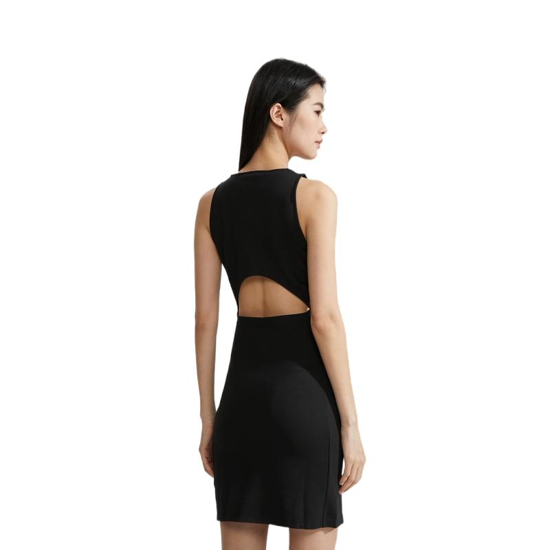 Calvin Klein Fashionable Minimalist Printed Sexy Hollow Black Sleeveless Dress Women Dresses Space-Black J223067