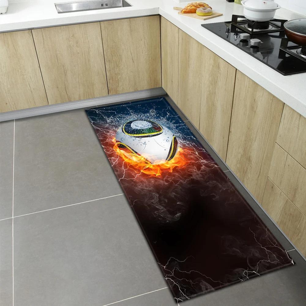 Football Flame Pattern Home Kitchen Floor Mat Door Decoration Floor Mat 40x60cm