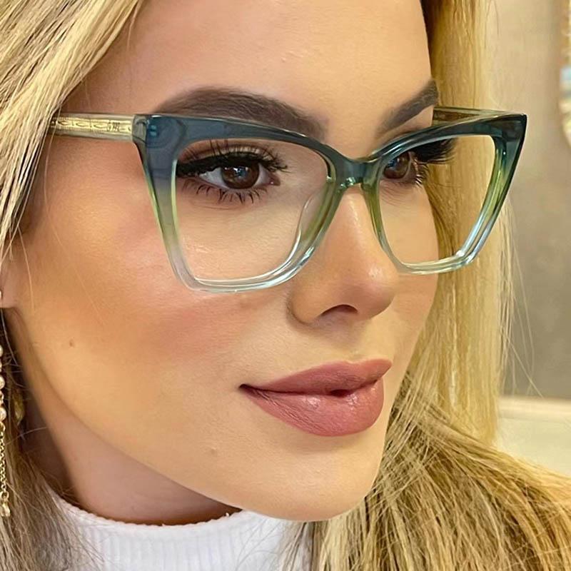 Oversize Cat Eye Square Frame Clear Lens Glasses TR90 Women Myopia Nerd Spectacles -0.5 to -6.0 Degree