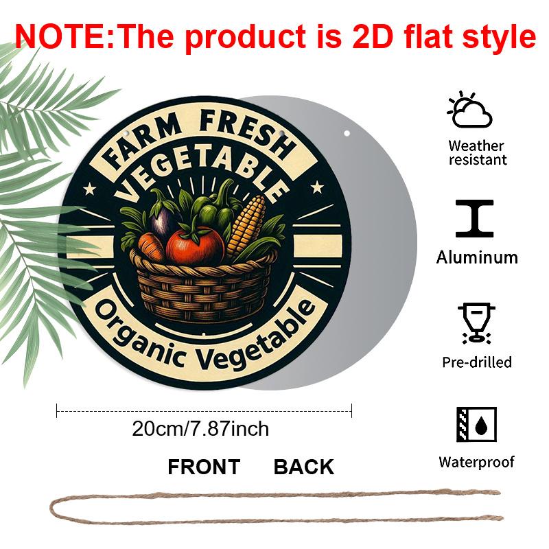 

2D Flat 1pc, 8x8 in, Vintage Farmhouse Aluminum Metal Sign - Farm Fresh Vegetable Decor with Organic Farming Theme - for Kitchen, Garden, Farm 1pc