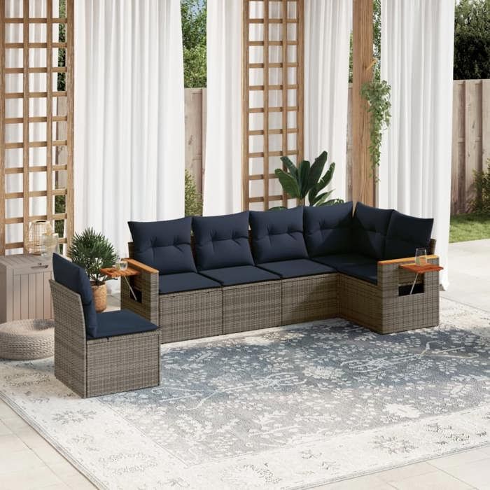 VidaXL Salon de Jardin avec Coussins 6 pcs, Canapés de Patio, Ensemble de Meubles, Mobilier de Terrasse Exterieur, Gris 3226859