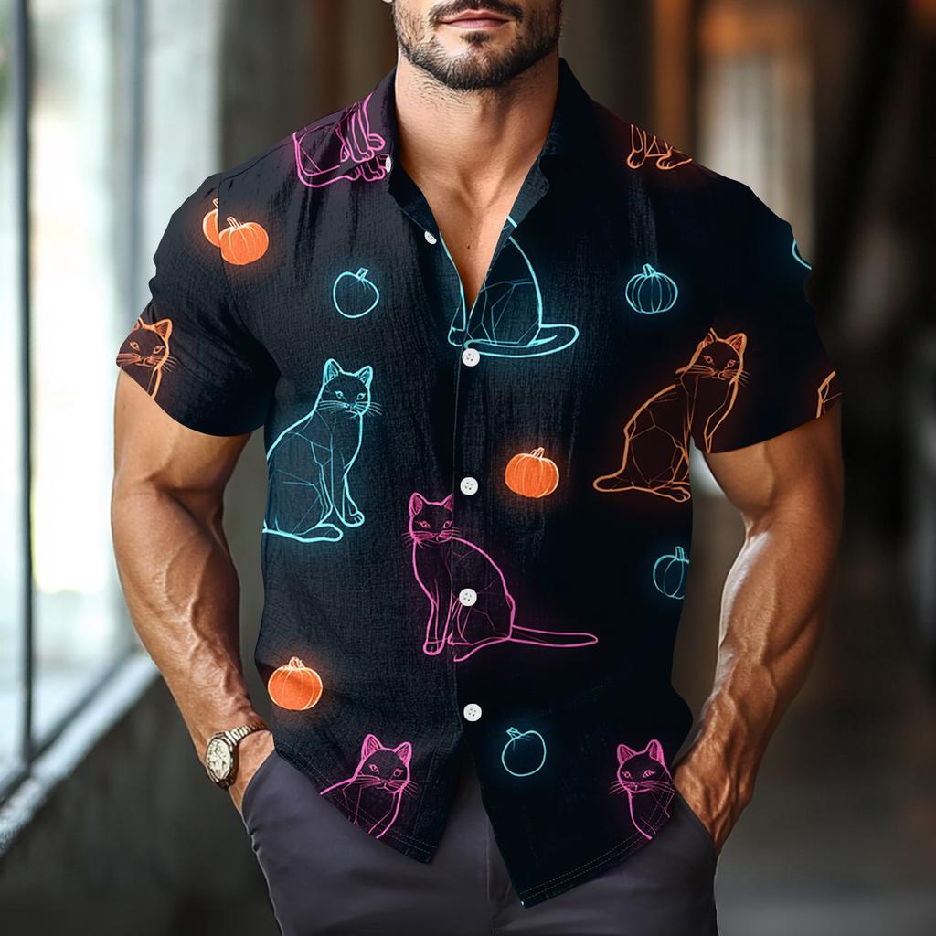 Men's Fashion Casual Loose Halloween Printed Short Sleeve Shirt