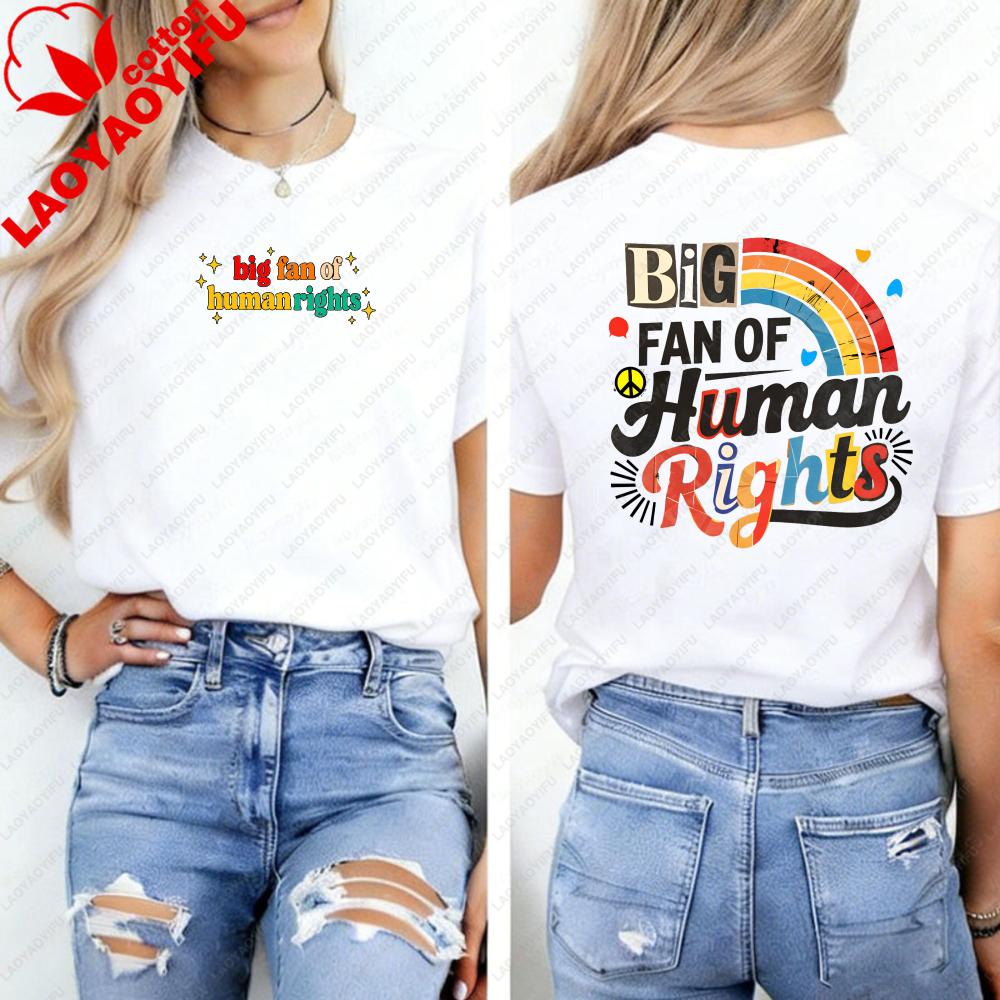 Big Fan of HuUnisex Rights TShirt Equality Empathy StateUnisext Shirt Retro Rainbow Graphic Tee Everyone Gift Liberal Anti Populism