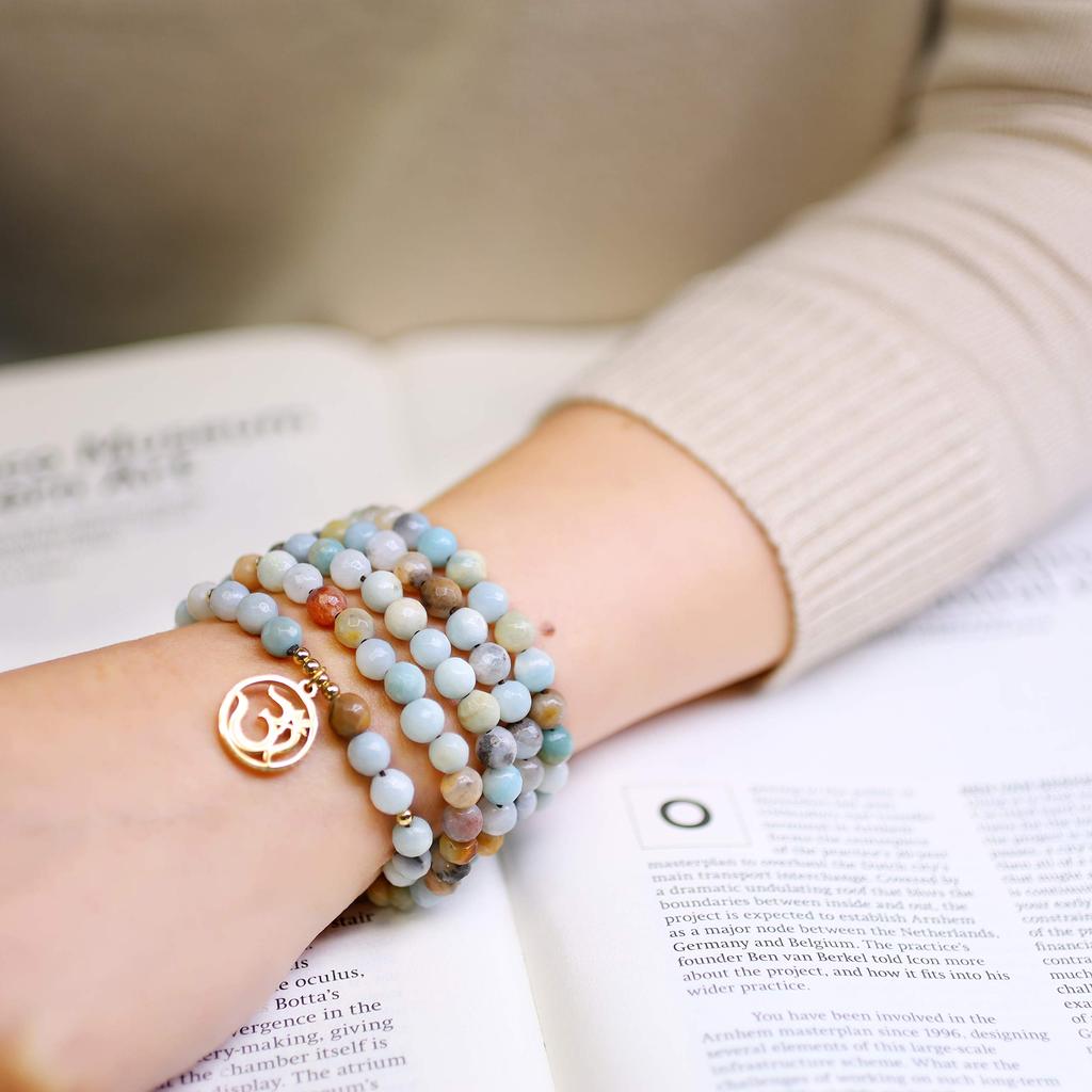Great Mantra 108 Cut Good Luck Power Stone Prayer Prayer and [KOAI] Six-Character - Oon, Beads, Multicolored, Colorful, Amazonite, Amulet, Bracelet,