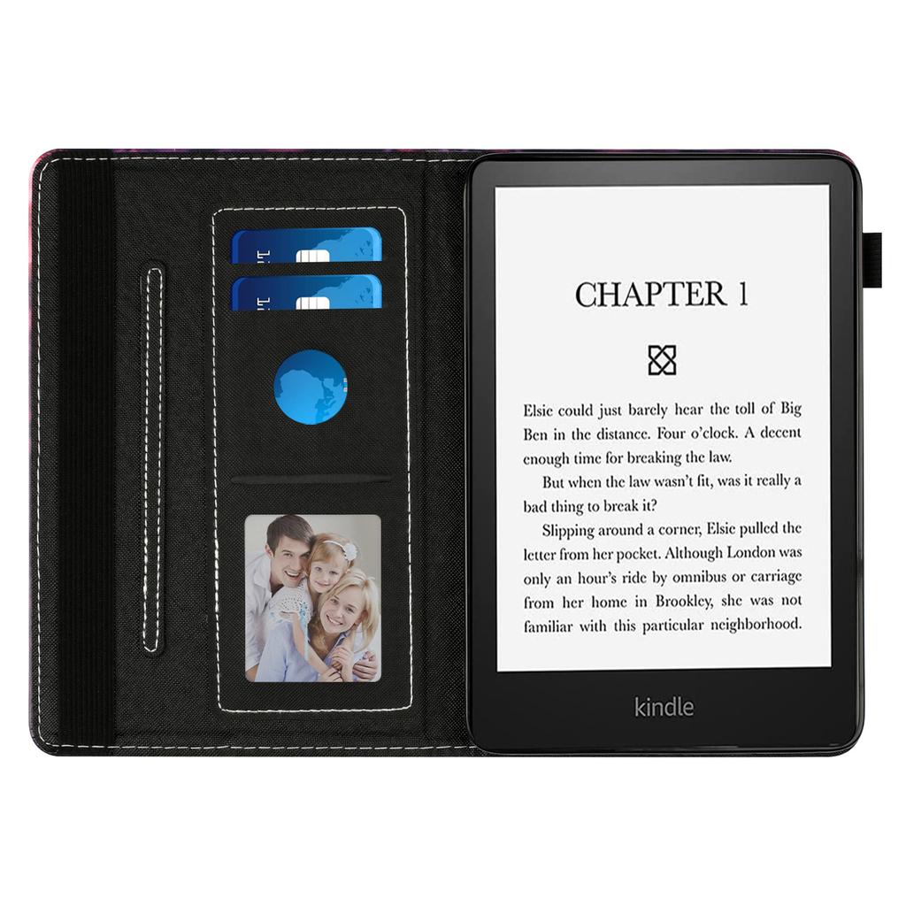 For Amazon Kindle Paperwhite 6 (2024) Tablet Case Litchi Texture Pattern Printing Leather Cover Auto Sleep/Wake with Card Holder
