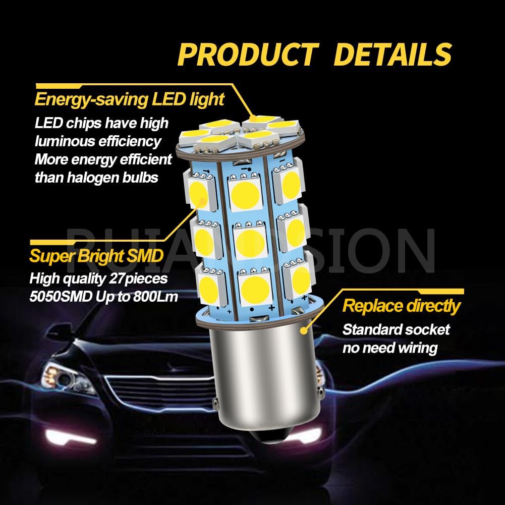 Ruiandsion 2pcs 1156 BA15S LED Light Bulbs Super Bright 5050 Chips 27SMD DC 6V LED Bulb for Reverse Turn signal Light,White