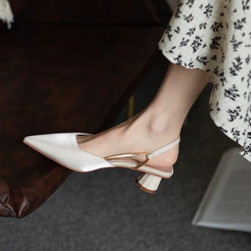 Sandals Sexy Female Shoe 2025 Women's Buckle Strap Shallow Mouth Cat Heels Girls New Pointed Low Summer Comfort Rubber Fabric Sl