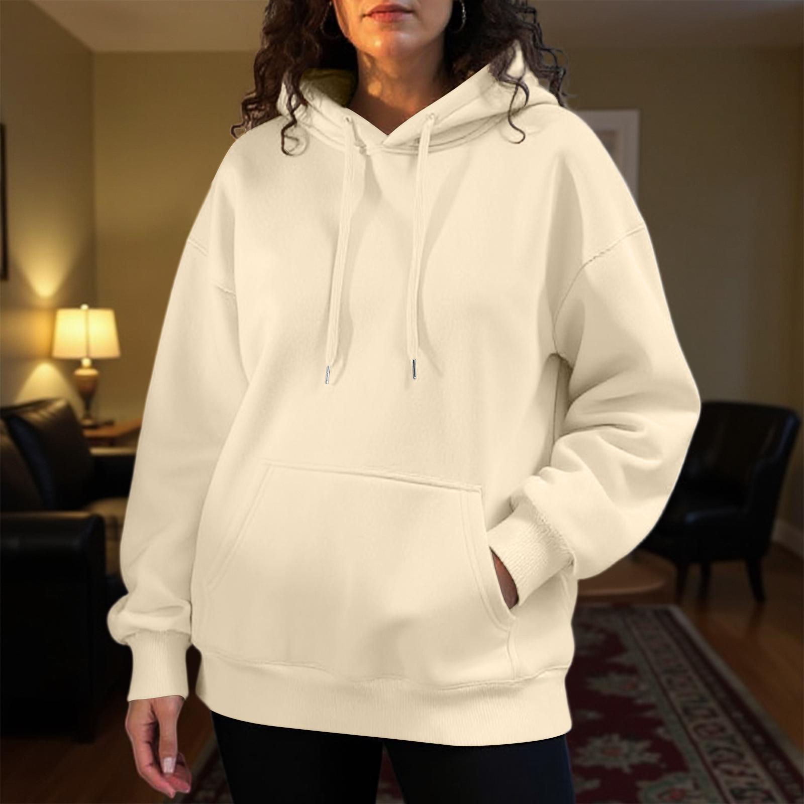 

Women s Fashion Solid Color Casual Long Sleeve Hoodie S бежевый